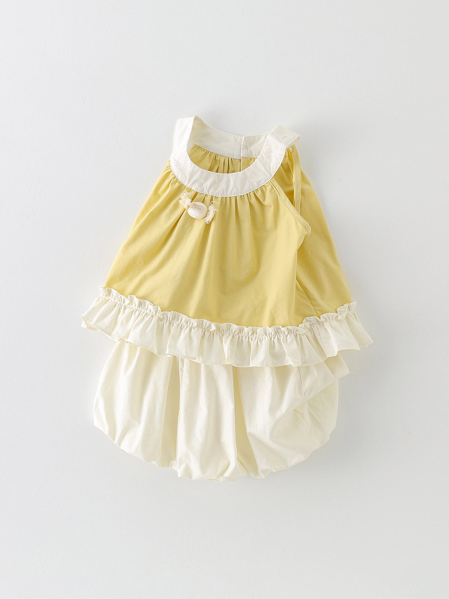 Children's Super Cute Short-sleeved Halter Top Two-piece Yellow Children's Suit