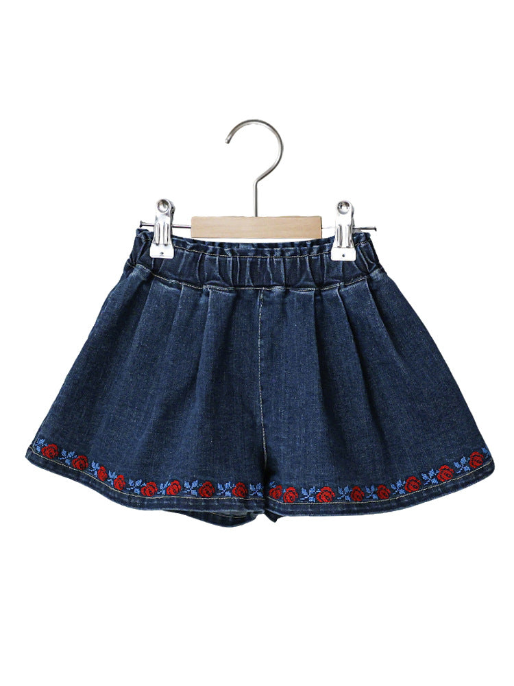 Strawberry Shan Fashionable Embroidery Flower Loose Wide Leg Children's Pants