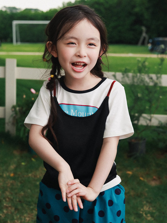 Children's Clothing Contrast Color Shoulder Strap Fake Children's T-shirt