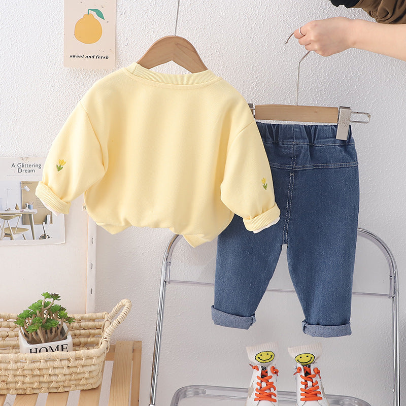 Children's Korean Style Western Fashion Flower Round Neck Children's Suit