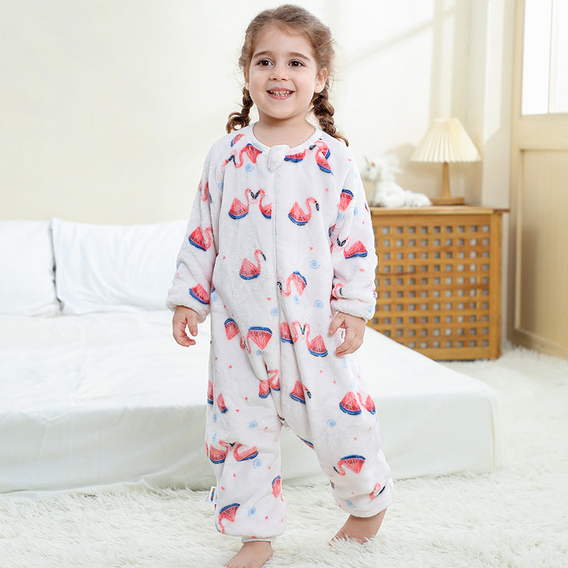 Children's One-piece Pajamas Flannel Cartoon Christmas Clothing Sleeping Jumpsuit, Climbing Suit