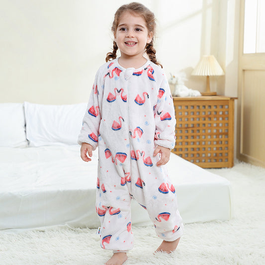 Children's One-piece Pajamas Flannel Cartoon Christmas Clothing Sleeping Jumpsuit, Climbing Suit