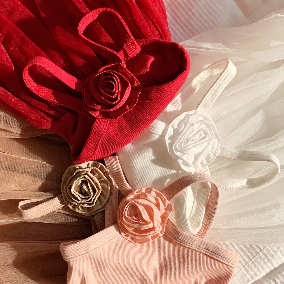 French Rose Strap Sweet Western Style Mesh Children's Dress