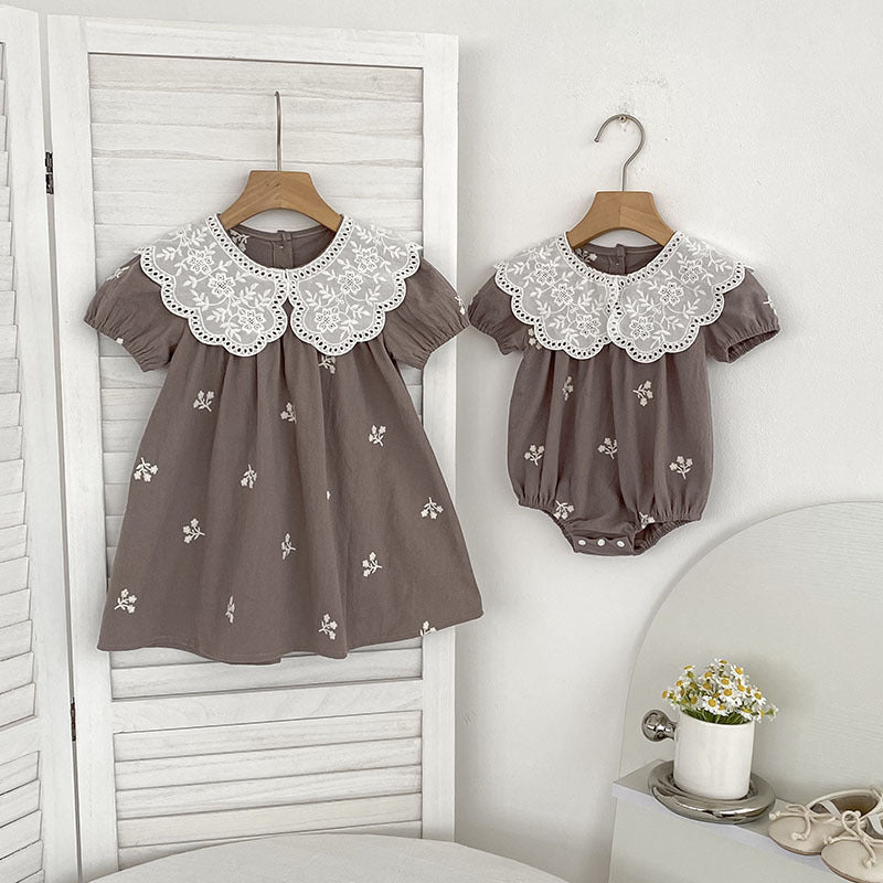 Princess Romper Embroidered Doll Collar Rompers Sisters Children's Dress