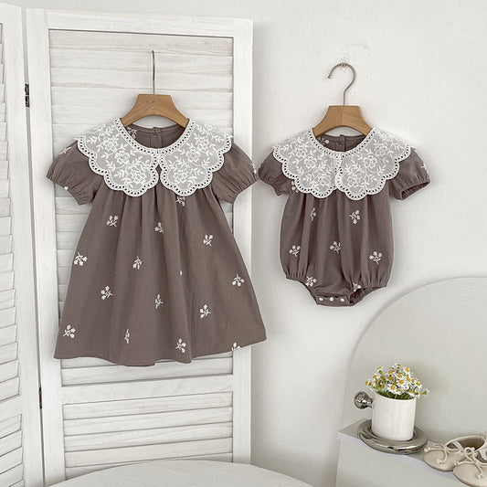 Princess Romper Embroidered Doll Collar Rompers Sisters Children's Dress
