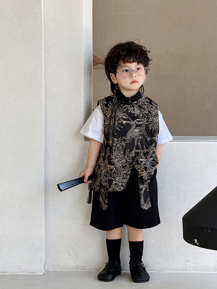 Women's & Men's Costume Skirt Spring Black Gold Embroidered Vest Children's Suit