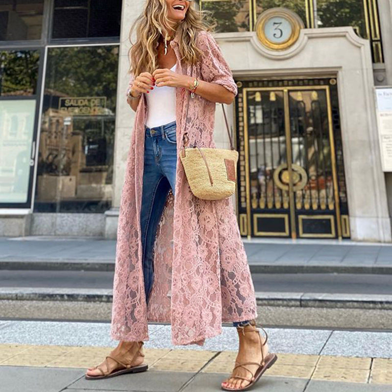 Lace Mesh Thin Long Sleeve Casual Blouse