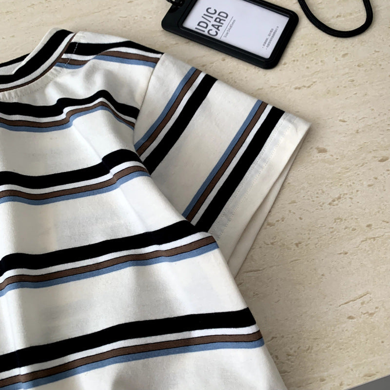 Children's Boy's Short-sleeved Striped Summer Half Sleeve Top Children's T-shirt