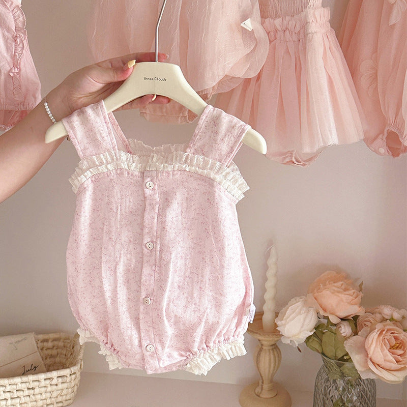 Infant Veil Floral Lace Romper Western Jumpsuit, Climbing Suit