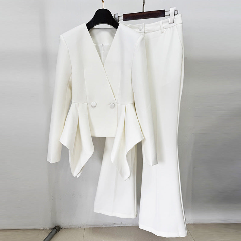 Stylish Designer Ruffle Slim Two-piece Set Fashion Casual Suit