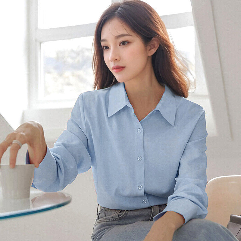 Women's Niche Shirt Retro Style Long Sleeve Solid Color Tops