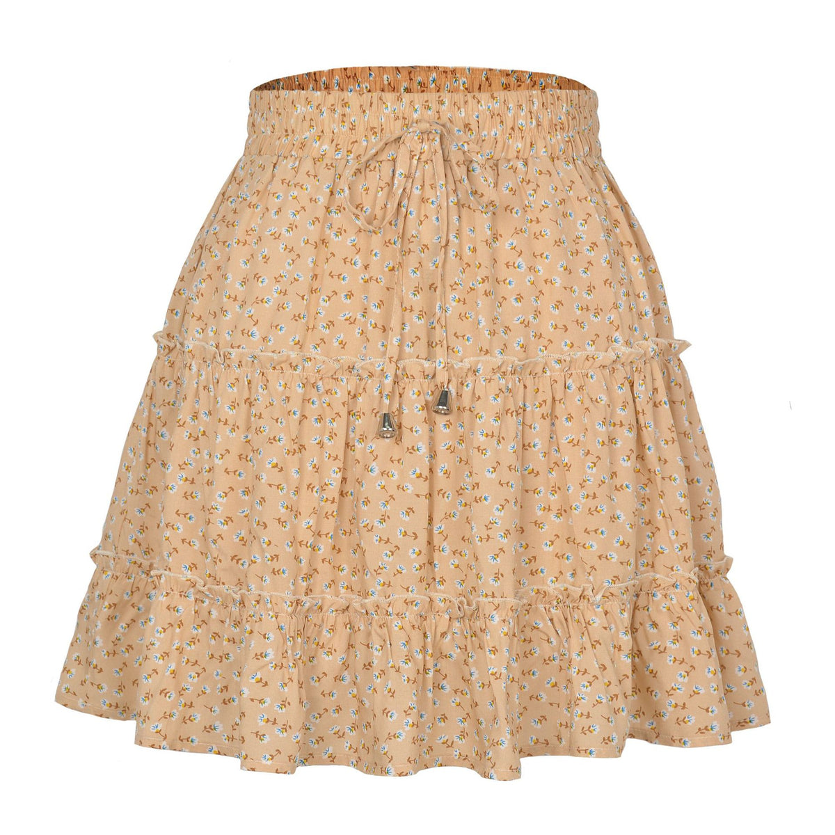 Women's Summer High Waist Ruffles Floral A- Line Skirt