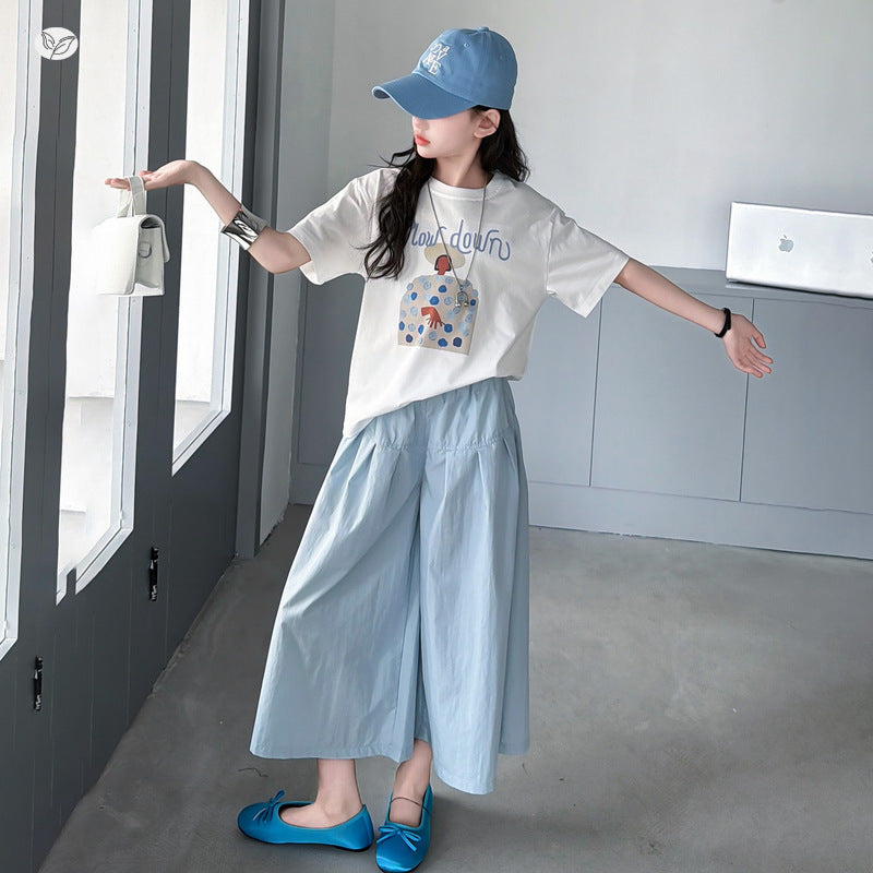 Fishnet Shawl Summer Middle Big Cartoon Printed Children's Suit