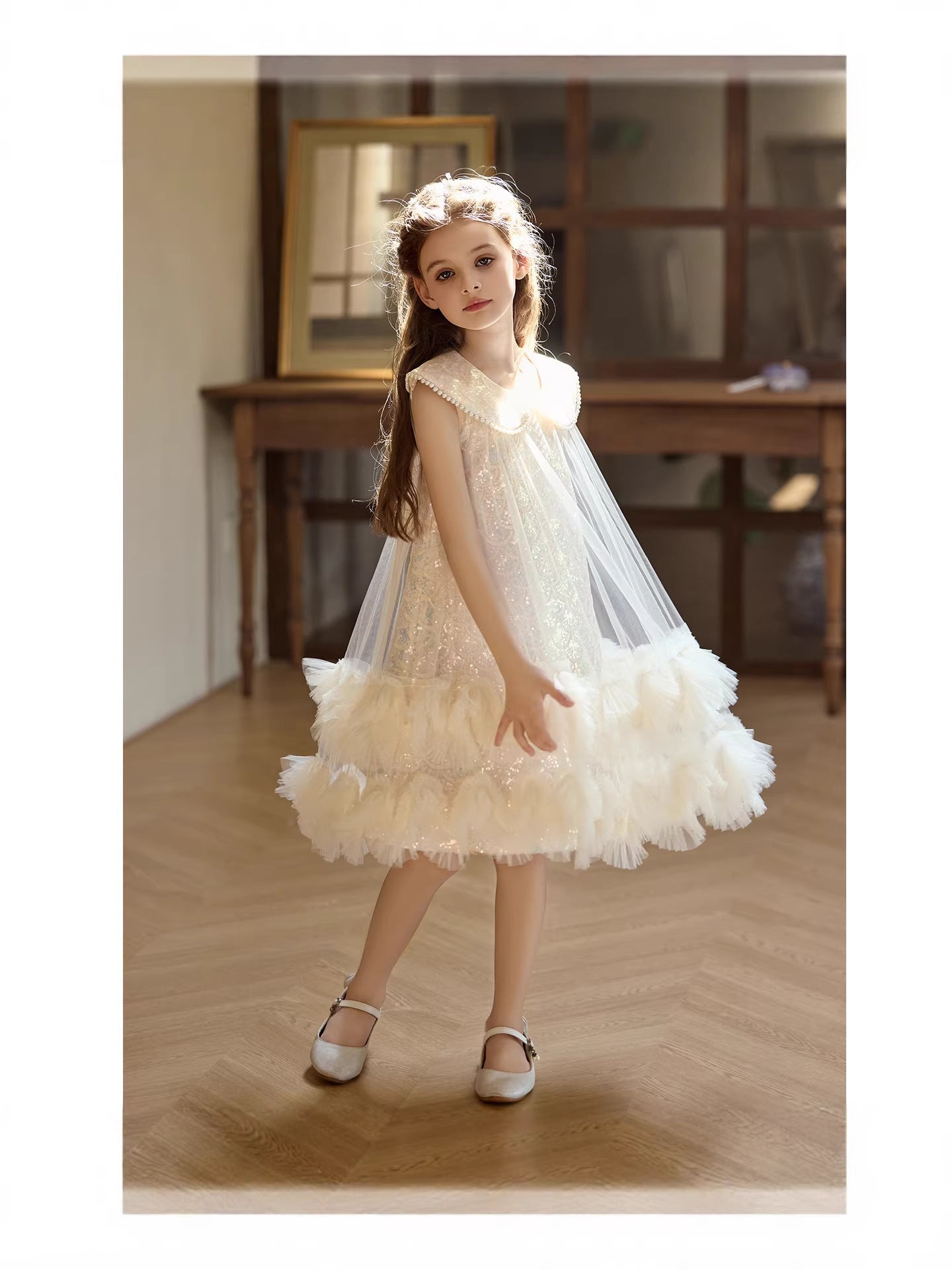 Children's Summer French Princess Sequined Sleeveless Mesh Children's Dress