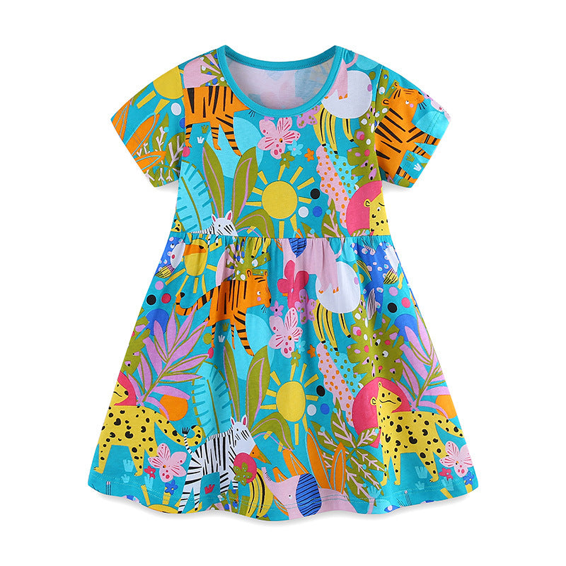 Princess Round Neck Pullover Knitted Cotton Short Sleeve Children's Dress