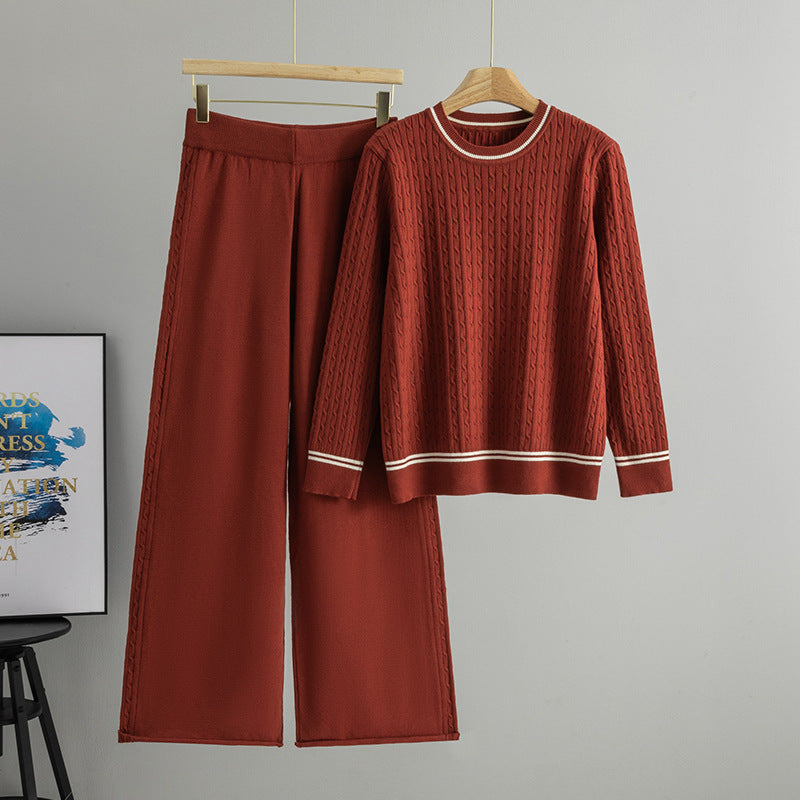 Women's Idle Style Twist Stripes Loose Wide Leg Fashion Casual Suit