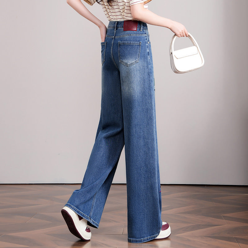 Spring Style Vintage Floral Embroidered Street Loose Wide Leg Casual Pants
