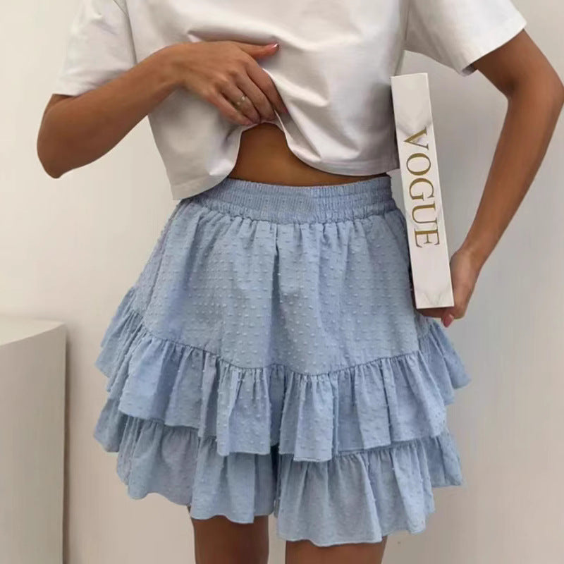 Women's Pure Color High Waist Lace Design Sexy Skirt