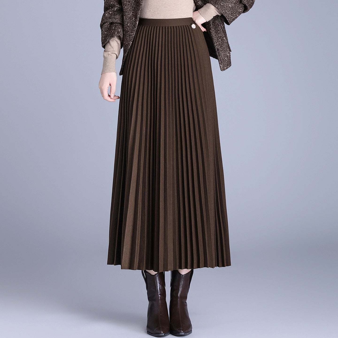 Thick Wool Pleated Female Dress High Waist Drape Elastic Skirts