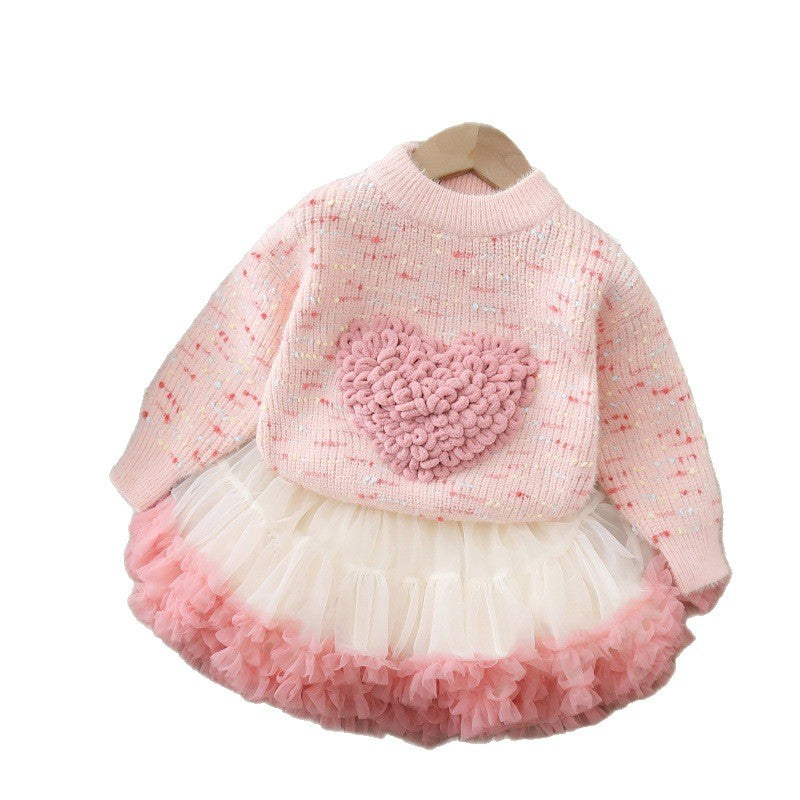 Princess Pettiskirt Two-piece Set Korean Knitted Children's Suit