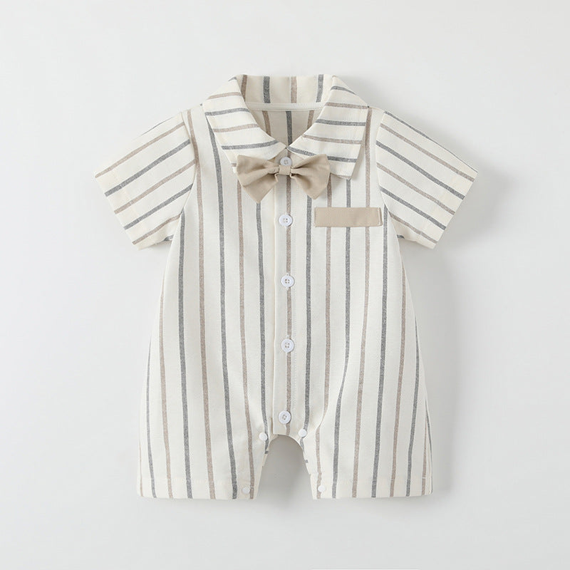 Jumpsuit Korean Style Clothes Short Sleeve Striped Gentleman Outwear Handsome Jumpsuit, Climbing Suit
