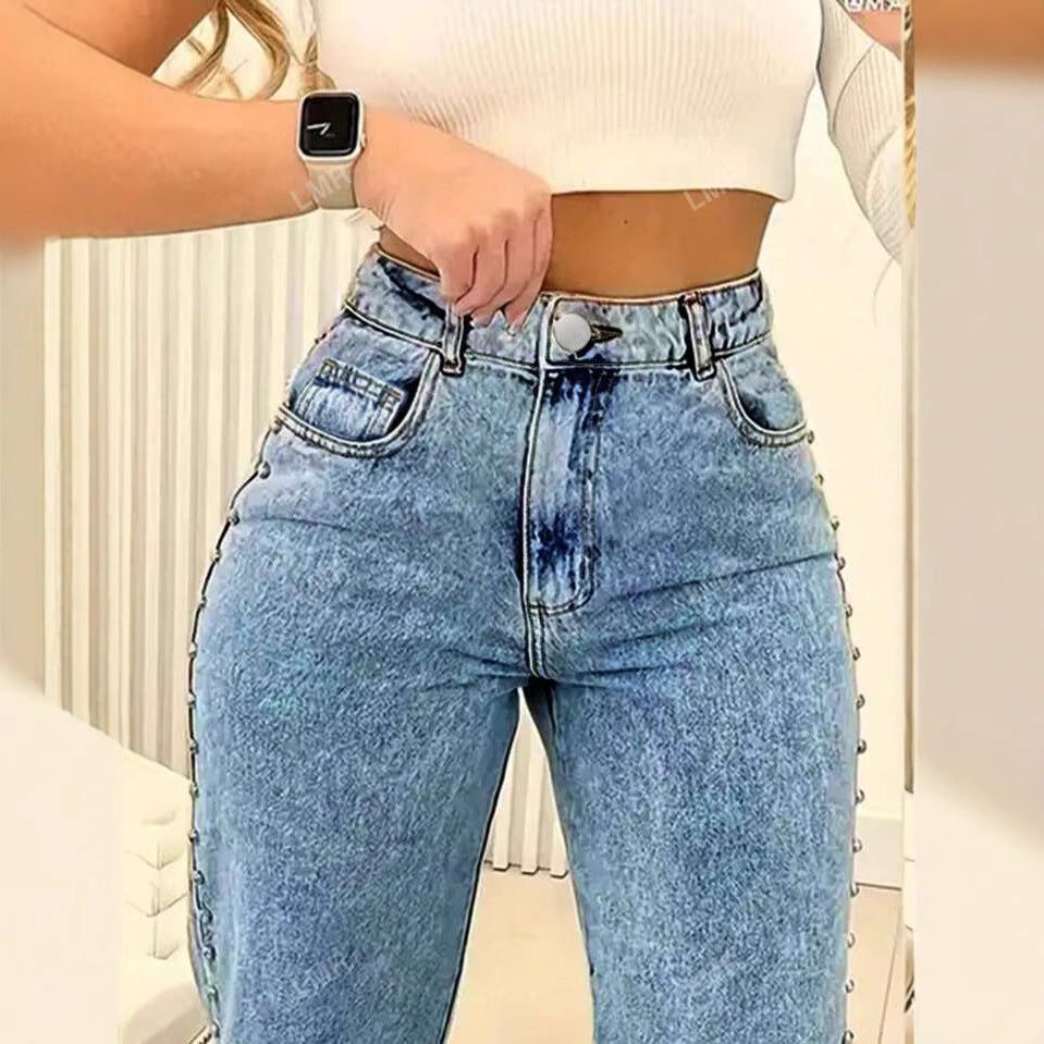 Casual Loose Straight Leg Button Open Women's Jeans