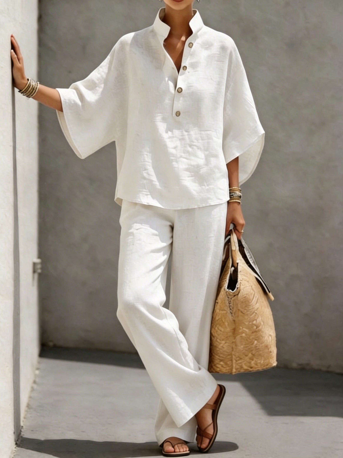 Pretty Women's Cotton Linen Shirt Two-piece Fashion Casual Suit