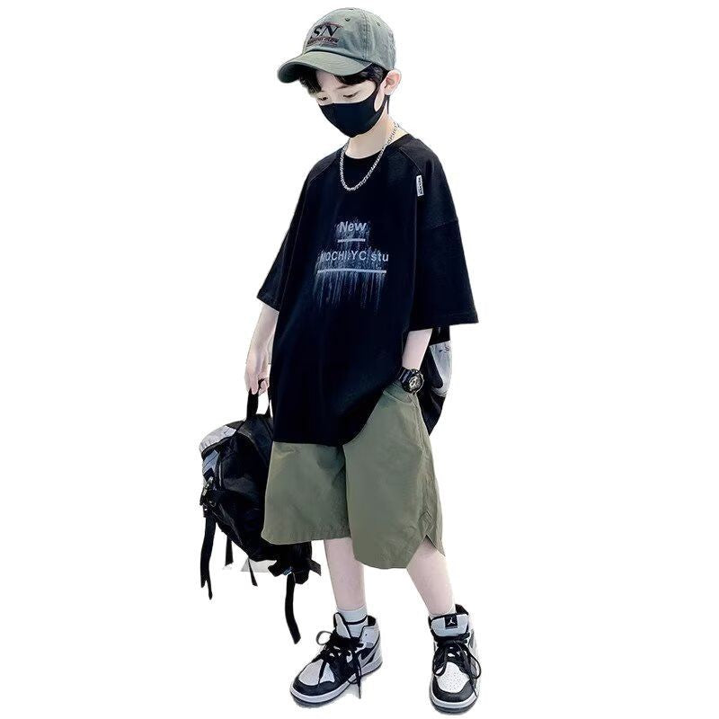 Children's Trendy Short-sleeved Summer Thin Two-piece Medium Big Handsome Children's Suit