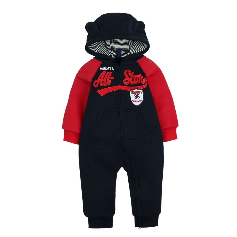 Children's Clothing Zipper Hooded Long-sleeved Jumpsuit Double Jumpsuit, Climbing Suit