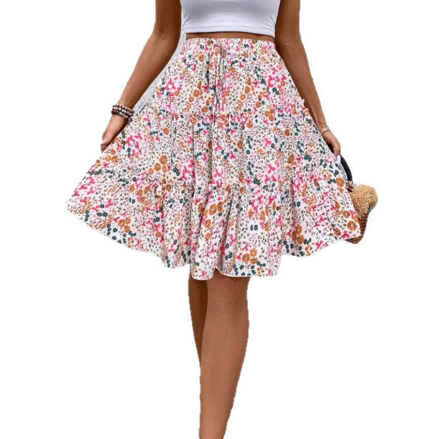 Women's Floral Leisure Vacation Elastic Waist Skirt
