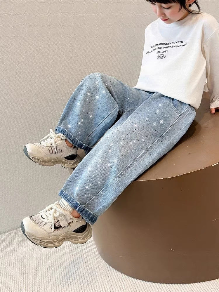 Children's Spring Clothing Loose Western Style Casual Rhinestone Children's Pants