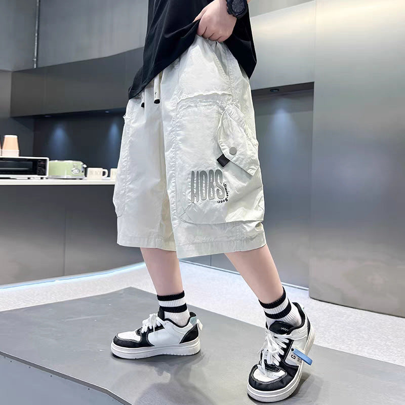 Children's Medium Big Casual Korean Style Cropped Clothing Work Clothes Middle Children's Pants