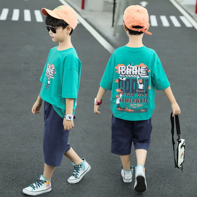 Children's Clothing Short-sleeved Summer Sports Medium Large Handsome Korean Style Fashionable Children's Suit