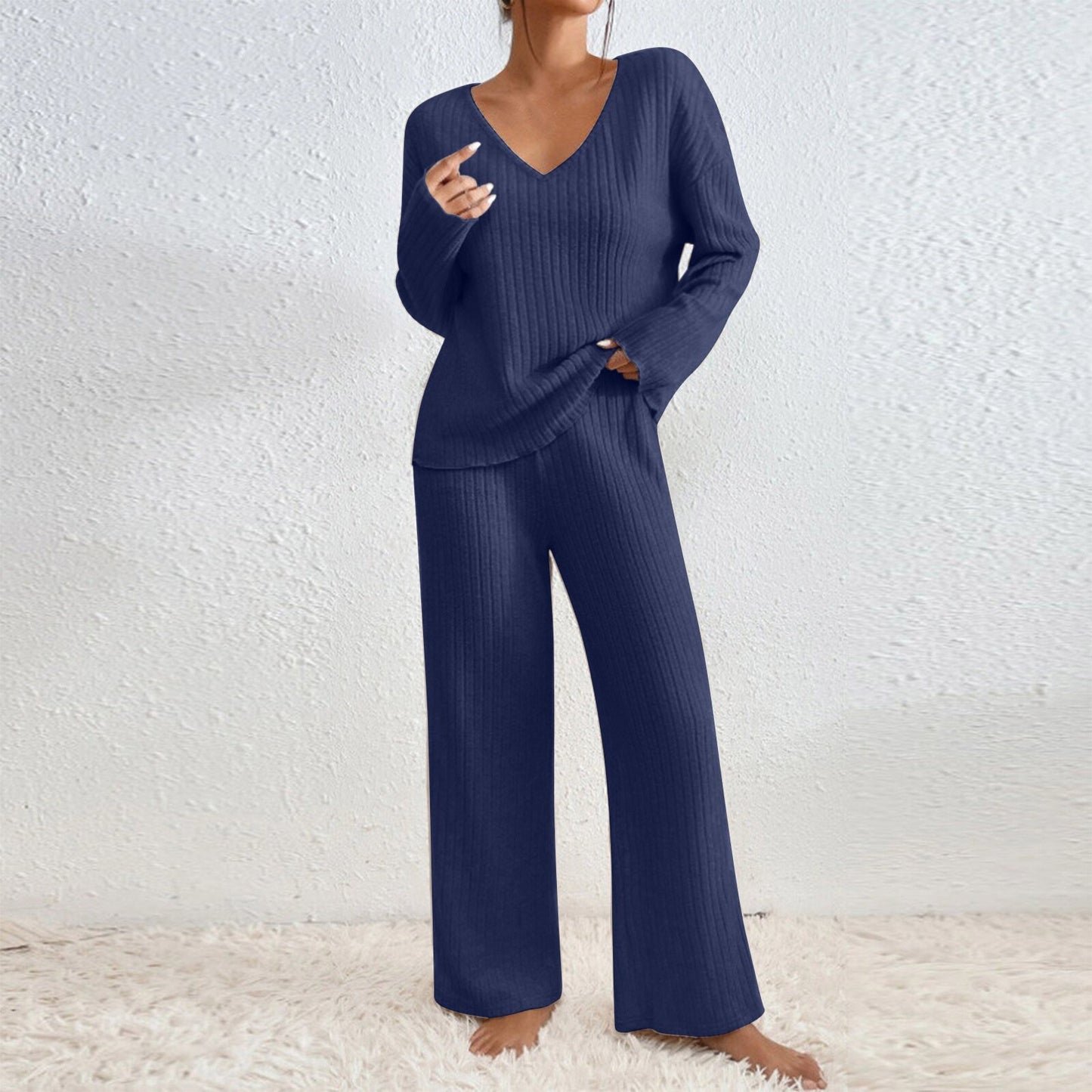 Women's Collar Loose Sunken Stripe Brushed Long Fashion Casual Suit
