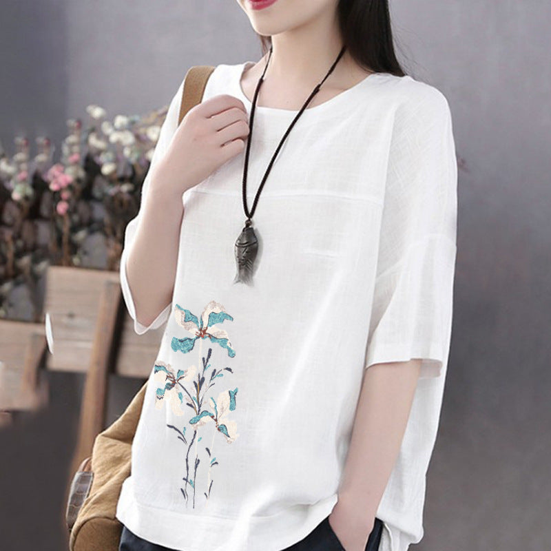 Women's Casual Short-sleeved Cotton Linen Loose Bottoming Shirt Women's T-shirt