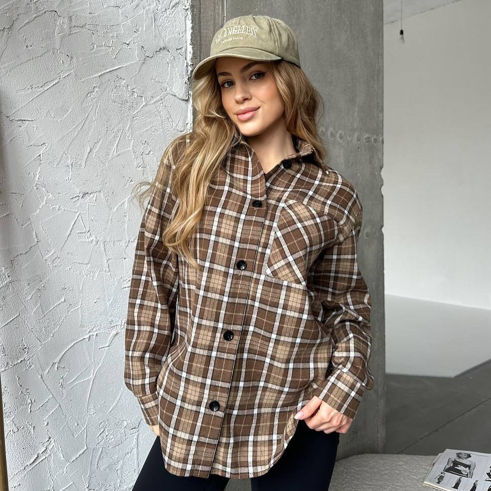 Women's Shirt Fashionable Plaid Mid-length Casual Temperament Tops