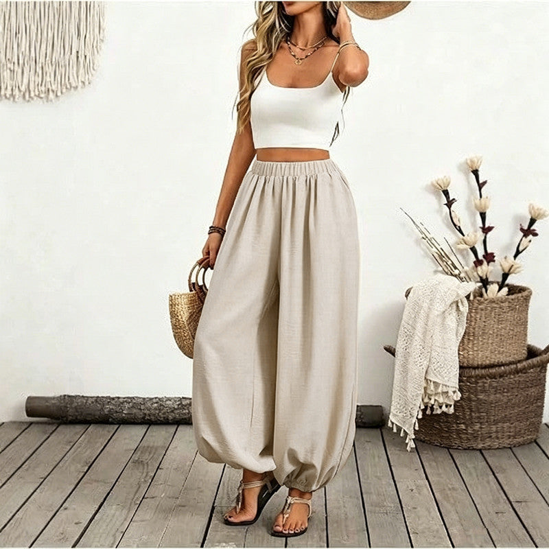 Women's Beach Vacation Style High Waist Pocket Comfortable Casual Pants