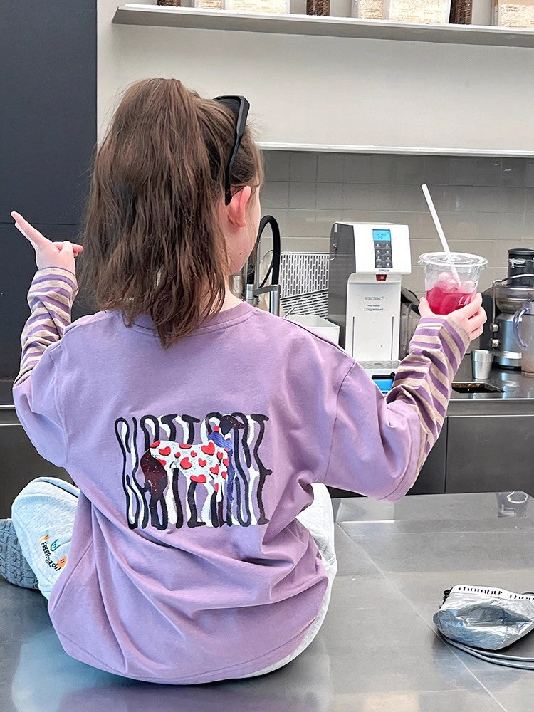 Children's Clothing Striped Fake Two Pieces Long-sleeved Bottoming Shirt Western Style Children's T-shirt