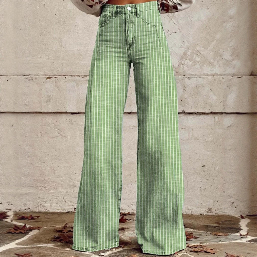Vintage Stripe Loose High Waist Wide Women's Jeans