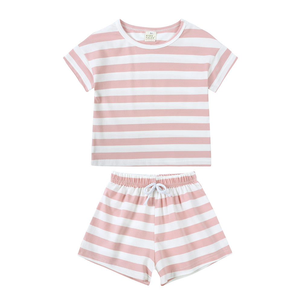 Men's & Children's Summer Infant Striped T-shirt Shorts Two-piece Trendy Children's Suit