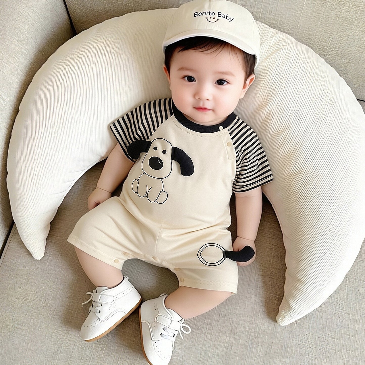 Short-sleeved Rompers Cute Three-dimensional Puppy Pattern Romper Boy Outwear Jumpsuit, Climbing Suit