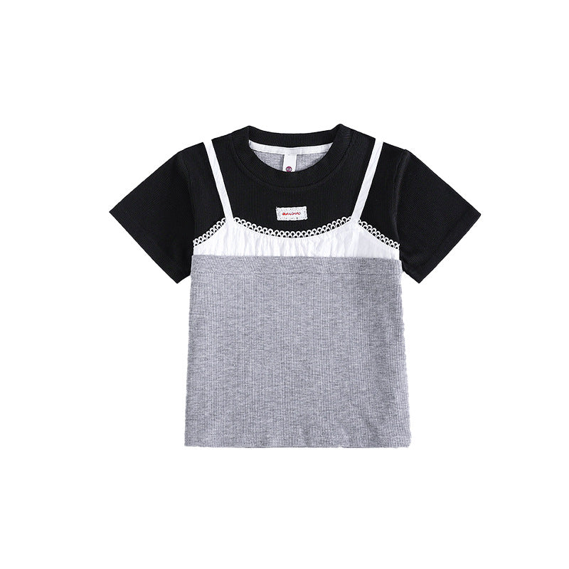 Children's Summer Mountain Outdoor Clothing Contrast Colors Lace Children's T-shirt
