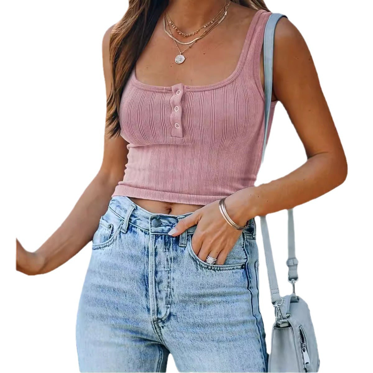 Women's Decorated With Buttons Solid Color Casual Tops
