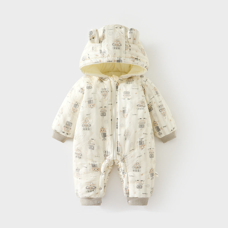 Children's Quilted Outer Wear Jumpsuit Thickened Rompers Hoodie Windproof Jumpsuit, Climbing Suit