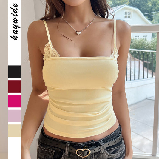 Sexy Backless Bow Lace Splicing Sling Small Vest/suspenders/tube Top