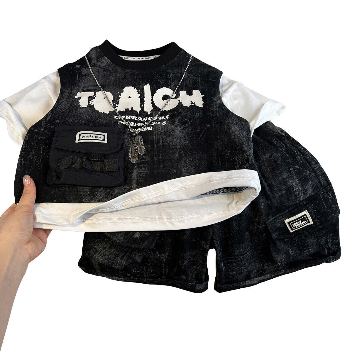Children's Street Summer Wear Korean Style Work Clothes Short Sleeve Handsome Children's Suit