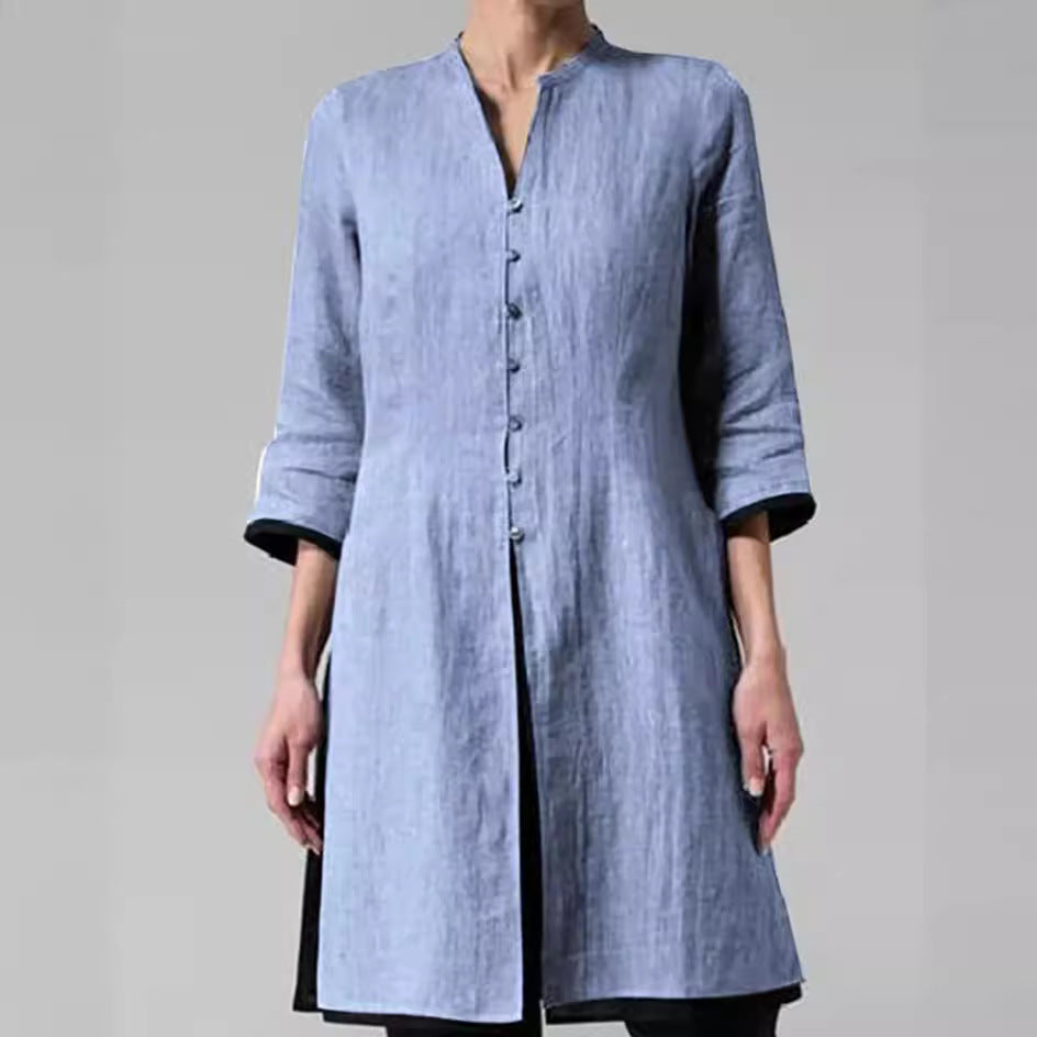 Women's Large Mid-length Loose Retro Cropped Sleeves Blouse