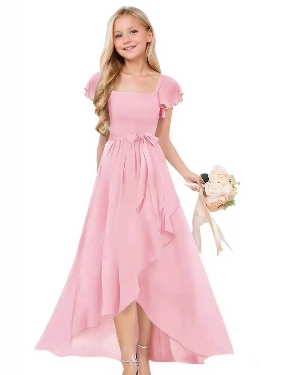 Pure Color Elegant Large Hem Ruffled Children's Dress
