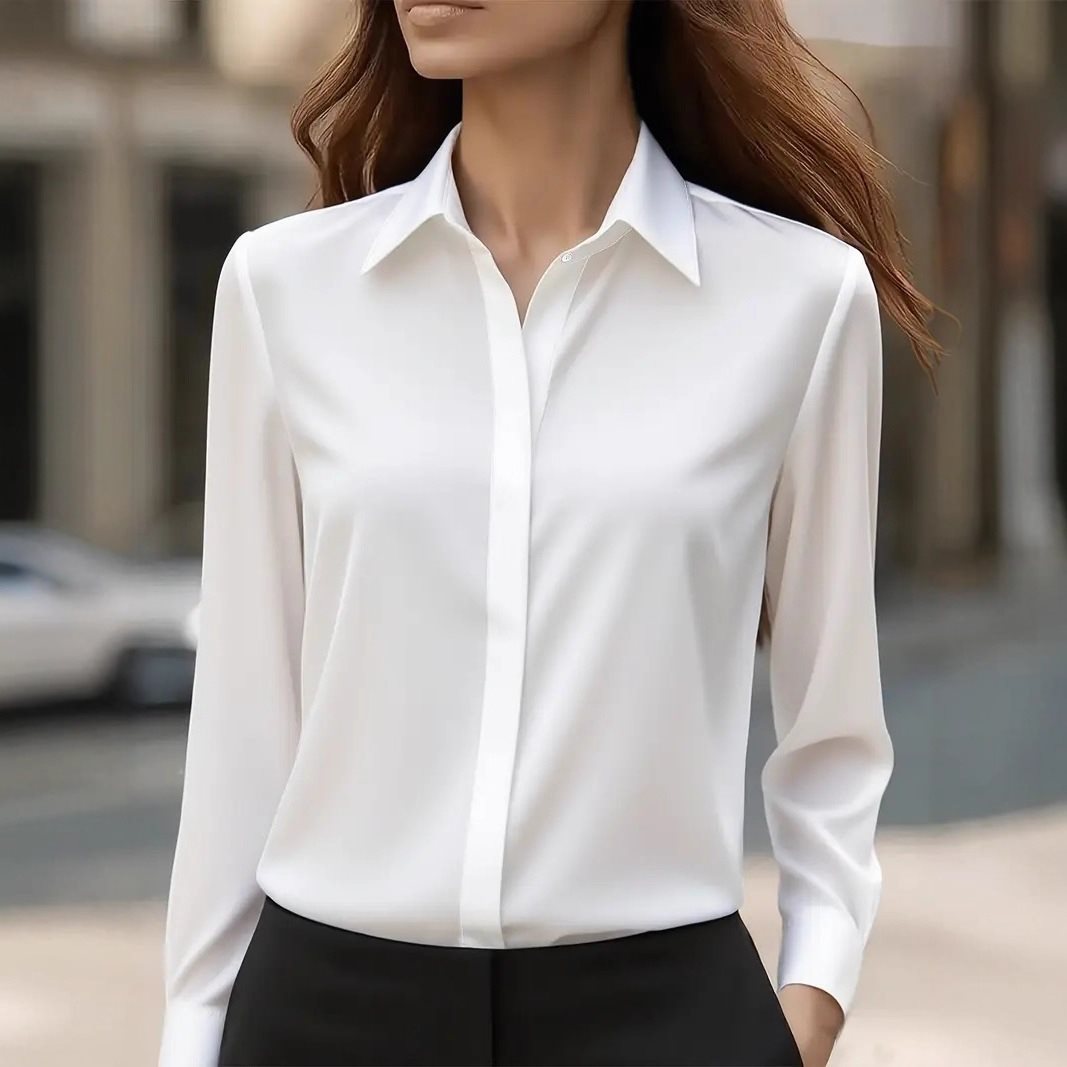 Women's Shirt Satin Lapel Long Sleeve Autumn Solid Blouse