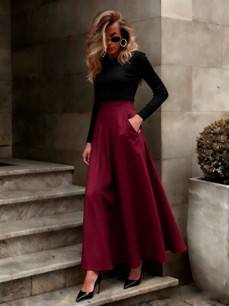Women's Solid Color Long Dress Elegant Skirt